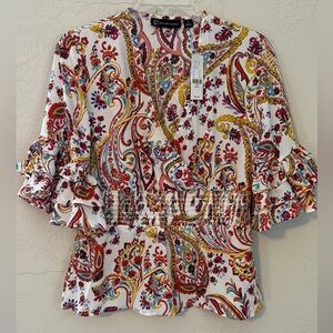 NWT New York & Company Multicolor Paisley Blouse w/ruffled sleeves, Sz S